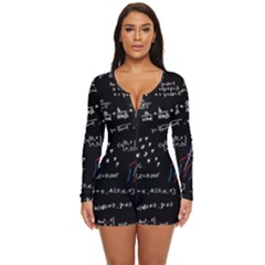 Black Background Text Overlay  Mathematics Formula Long Sleeve Boyleg Swimsuit by danenraven