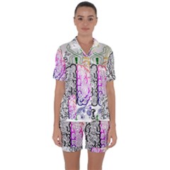 Anatomy Brain Head Medical Psychedelic  Skull Satin Short Sleeve Pajamas Set by danenraven