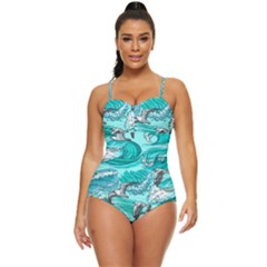 Sea Wave Seamless Pattern Retro Full Coverage Swimsuit by Ravend