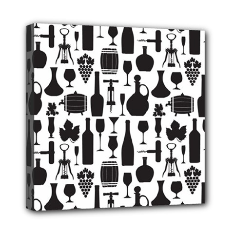 Wine Pattern Black White Mini Canvas 8  X 8  (stretched) by Jancukart