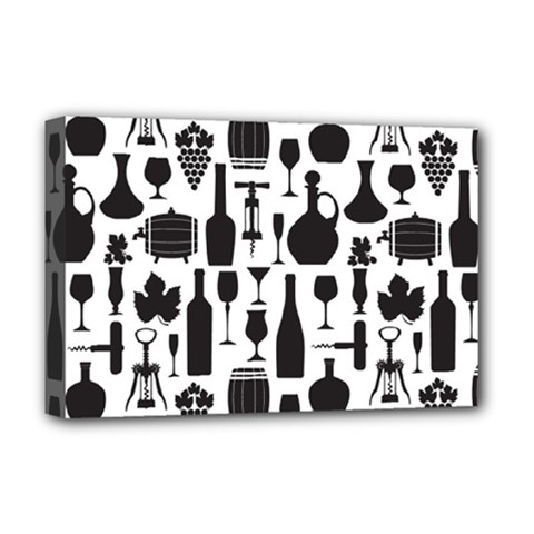 Wine Pattern Black White Deluxe Canvas 18  X 12  (stretched) by Jancukart