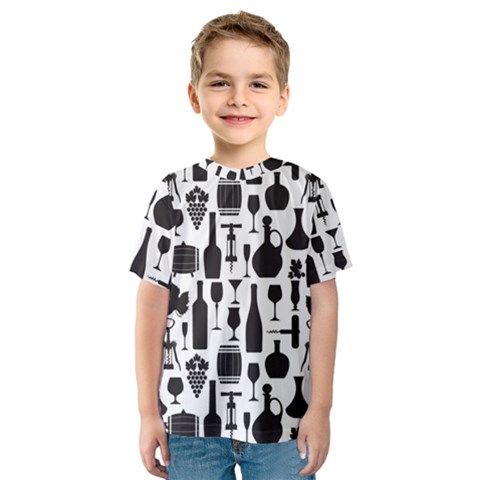 Wine Pattern Black White Kids  Sport Mesh Tee by Jancukart