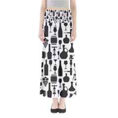 Wine Pattern Black White Full Length Maxi Skirt by Jancukart