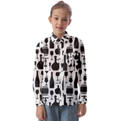 Wine Pattern Black White Kids  Long Sleeve Shirt by Jancukart