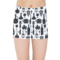 Wine Pattern Black White Kids  Sports Shorts by Jancukart