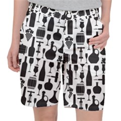 Wine Pattern Black White Pocket Shorts by Jancukart