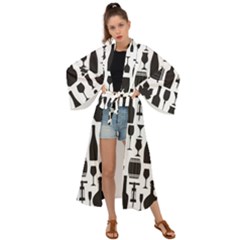 Wine Pattern Black White Maxi Kimono by Jancukart