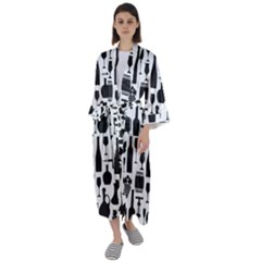 Wine Pattern Black White Maxi Satin Kimono by Jancukart