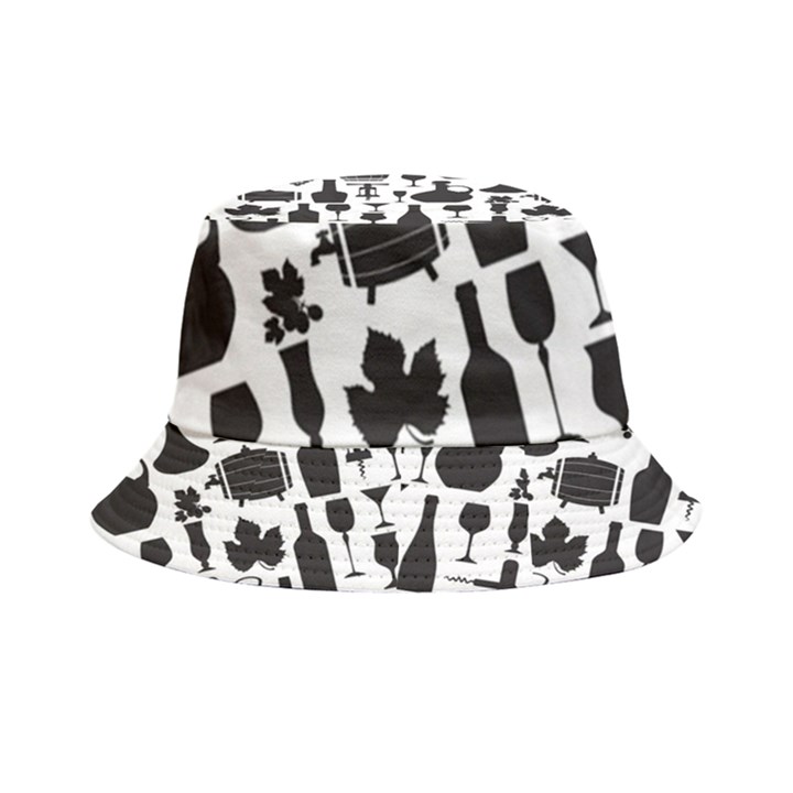 Wine Pattern Black White Inside Out Bucket Hat