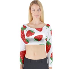 Seamless-pattern-fresh-strawberry Long Sleeve Crop Top by Jancukart