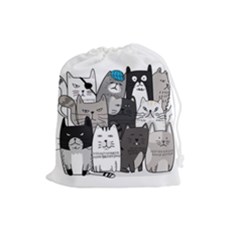 Cute Cat Hand Drawn Cartoon Style Drawstring Pouch (large) by Jancukart