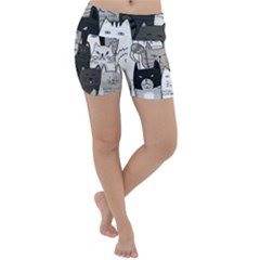 Cute Cat Hand Drawn Cartoon Style Lightweight Velour Yoga Shorts by Jancukart