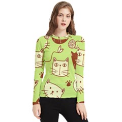 Cute-hand-drawn-cat-seamless-pattern Women s Long Sleeve Rash Guard by Jancukart