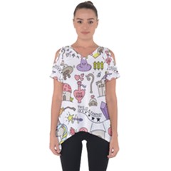 Fantasy-things-doodle-style-vector-illustration Cut Out Side Drop Tee by Jancukart