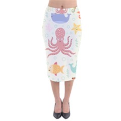 Underwater-seamless-pattern-light-background-funny Velvet Midi Pencil Skirt by Jancukart