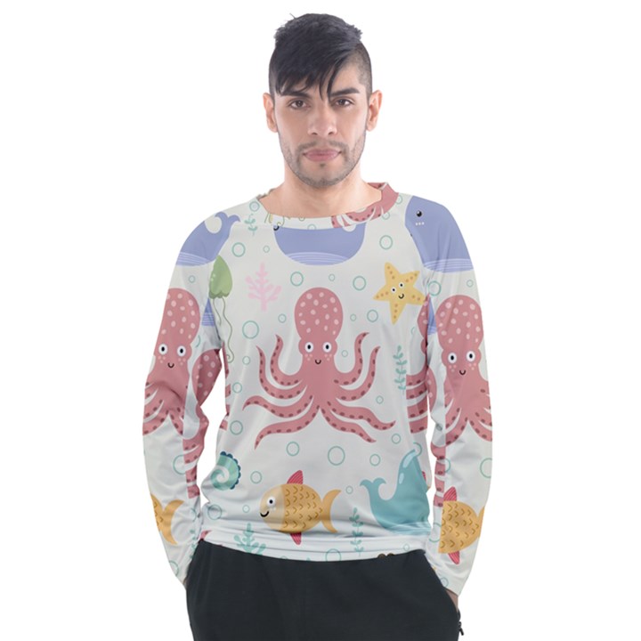 Underwater-seamless-pattern-light-background-funny Men s Long Sleeve Raglan Tee