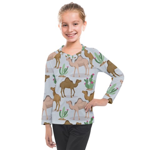 Camels-cactus-desert-pattern Kids  Long Mesh Tee by Jancukart