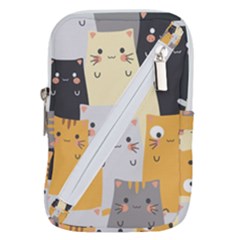 Seamless Pattern Cute Cat Cartoons Belt Pouch Bag (large) by Wegoenart