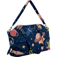 Seamless Pattern With Funny Alien Cat Galaxy Canvas Crossbody Bag by Wegoenart