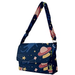 Seamless Pattern With Funny Alien Cat Galaxy Full Print Messenger Bag (s) by Wegoenart