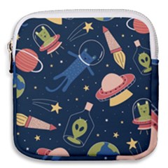 Seamless Pattern With Funny Alien Cat Galaxy Mini Square Pouch by Wegoenart