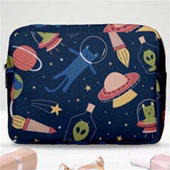 Seamless Pattern With Funny Alien Cat Galaxy Make Up Pouch (large) by Wegoenart