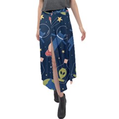 Seamless Pattern With Funny Alien Cat Galaxy Velour Split Maxi Skirt by Wegoenart