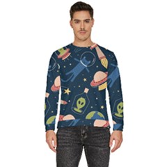 Seamless Pattern With Funny Alien Cat Galaxy Men s Fleece Sweatshirt by Wegoenart