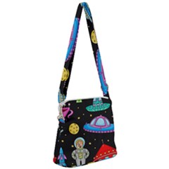 Seamless Pattern With Space Object Ufo Rocket Alien Hand Drawn Element Space Zipper Messenger Bag by Wegoenart