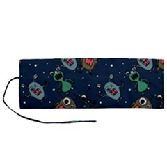 Monster Alien Pattern Seamless Background Roll Up Canvas Pencil Holder (m) by Wegoenart