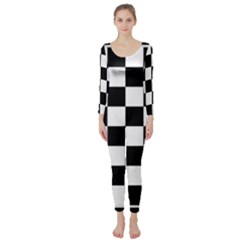 Chess Board Background Design Long Sleeve Catsuit by Wegoenart