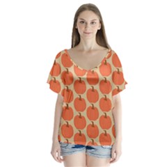 Cute Pumpkin V-neck Flutter Sleeve Top by ConteMonfrey