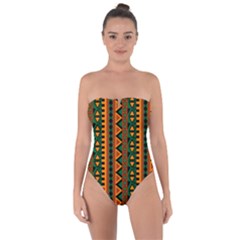 African Pattern Texture Tie Back One Piece Swimsuit by Ravend