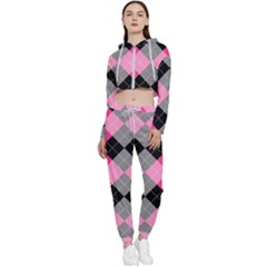 Seamless Argyle Pattern Cropped Zip Up Lounge Set by Wegoenart