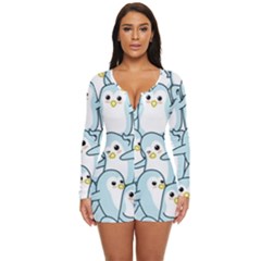 Penguin Pattern Long Sleeve Boyleg Swimsuit by Wegoenart