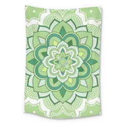 Floral-green-mandala-white Large Tapestry by Wegoenart