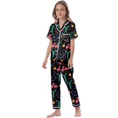 Hand-drawn-happy-birthday-pattern-background Kids  Satin Short Sleeve Pajamas Set by Wegoenart