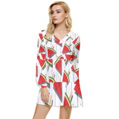 Watermelon Popsicle   Tiered Long Sleeve Mini Dress by ConteMonfrey