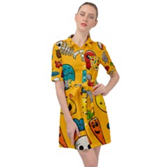 Graffiti Characters Seamless Ornament Belted Shirt Dress by Wegoenart