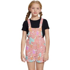 Cute Kawaii Kittens Seamless Pattern Kids  Short Overalls by Wegoenart