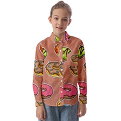 Doughnut Doodle Colorful Seamless Pattern Kids  Long Sleeve Shirt by Wegoenart