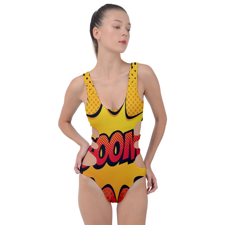 Explosion Boom Pop Art Style Side Cut Out Swimsuit