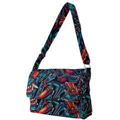 Vintage Tattoos Colorful Seamless Pattern Full Print Messenger Bag (l) by Wegoenart