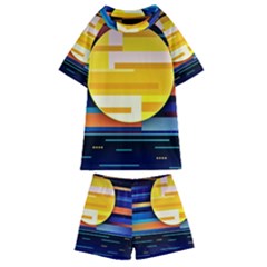 Background Abstract Horizon Kids  Swim Tee And Shorts Set by Ravend