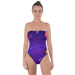 Cartoon Galaxy With Stars Background Tie Back One Piece Swimsuit by danenraven