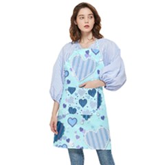 Hearts Pattern Paper Wallpaper Blue Background Pocket Apron by Wegoenart