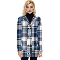 Blue Black Plaid Button Up Hooded Coat  by PerfectlyPlaid