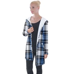 Blue Black Plaid Longline Hooded Cardigan by PerfectlyPlaid