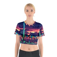 Cityscape Building Painting 3d City Illustration Cotton Crop Top by danenraven