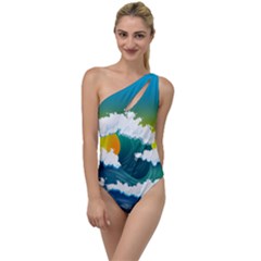 Dolphin Seagull Sea Ocean Wave Blue Water To One Side Swimsuit by Wegoenart